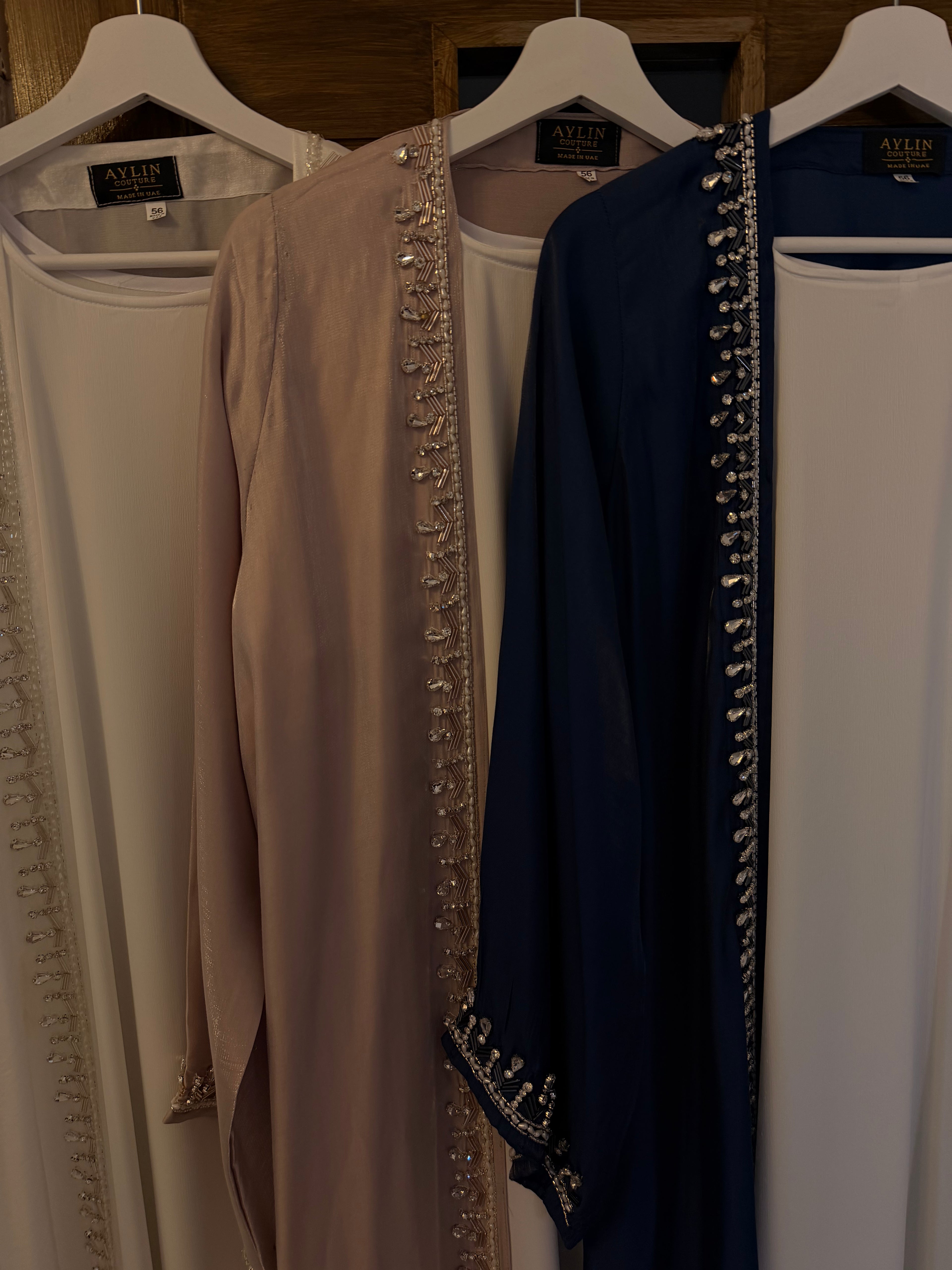 Crystal & Pearl Embellished Luxury Organza Open Abaya
