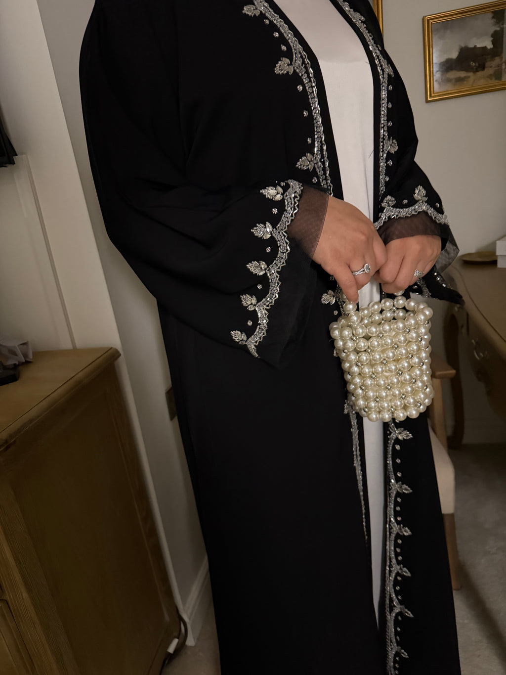 Luxury Front Embellished Open Abaya – Premium Korean Nida, Elegant Occasion Wear