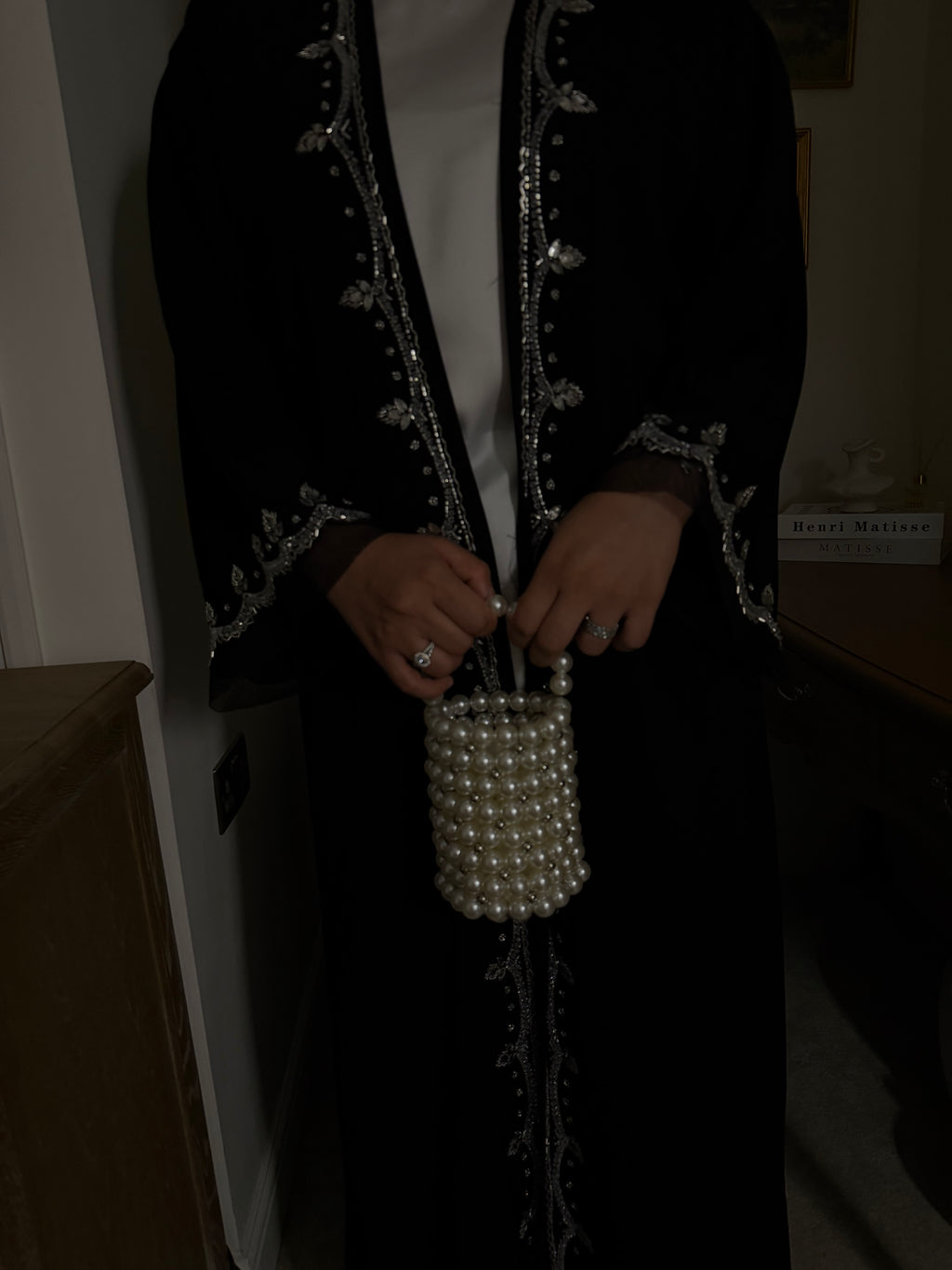 Luxury Front Embellished Open Abaya – Premium Korean Nida, Elegant Occasion Wear
