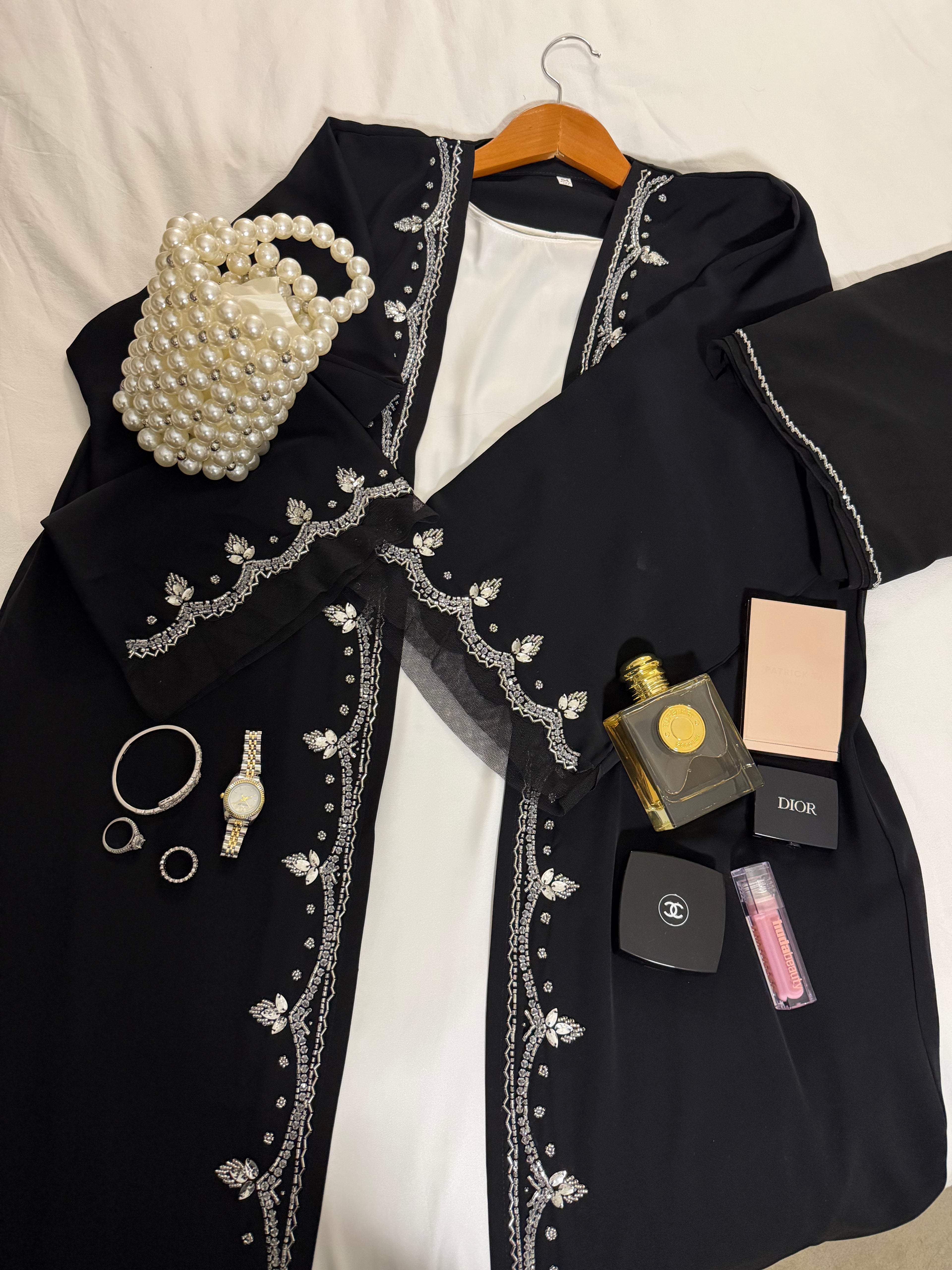 Luxury Front Embellished Open Abaya – Premium Korean Nida, Elegant Occasion Wear
